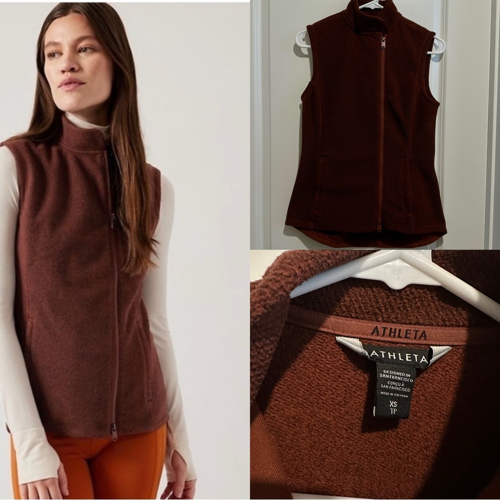 Athleta Stroll Fleece Moto Vest Brown (rust) XS